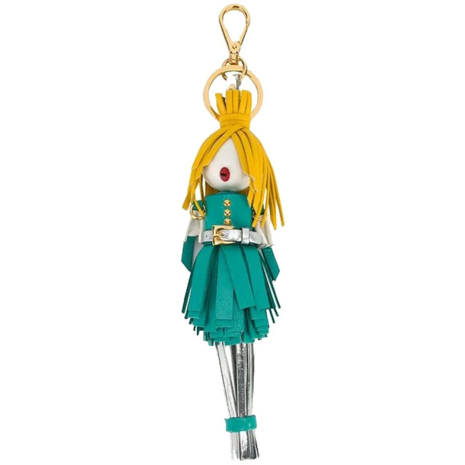 Prada Trick Pelle Alice Doll Yellow Hair Teal Silver Leather Key Chain 1TL172