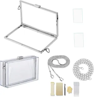 Resin Purse Mold Metal Bag Frame, Rectangular Shaker Clutch Frames for Resin, Bag Frame Creat Your Unique Handbag, with 2 Chain, 26 pcs Tools (Silver)