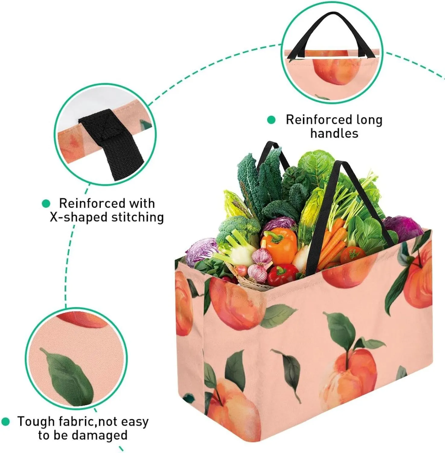 Reusable Grocery Shopping Bag Large Shopping Bag Foldable for Storage Picnic Clothes Pineapple Aesthetic Pattern