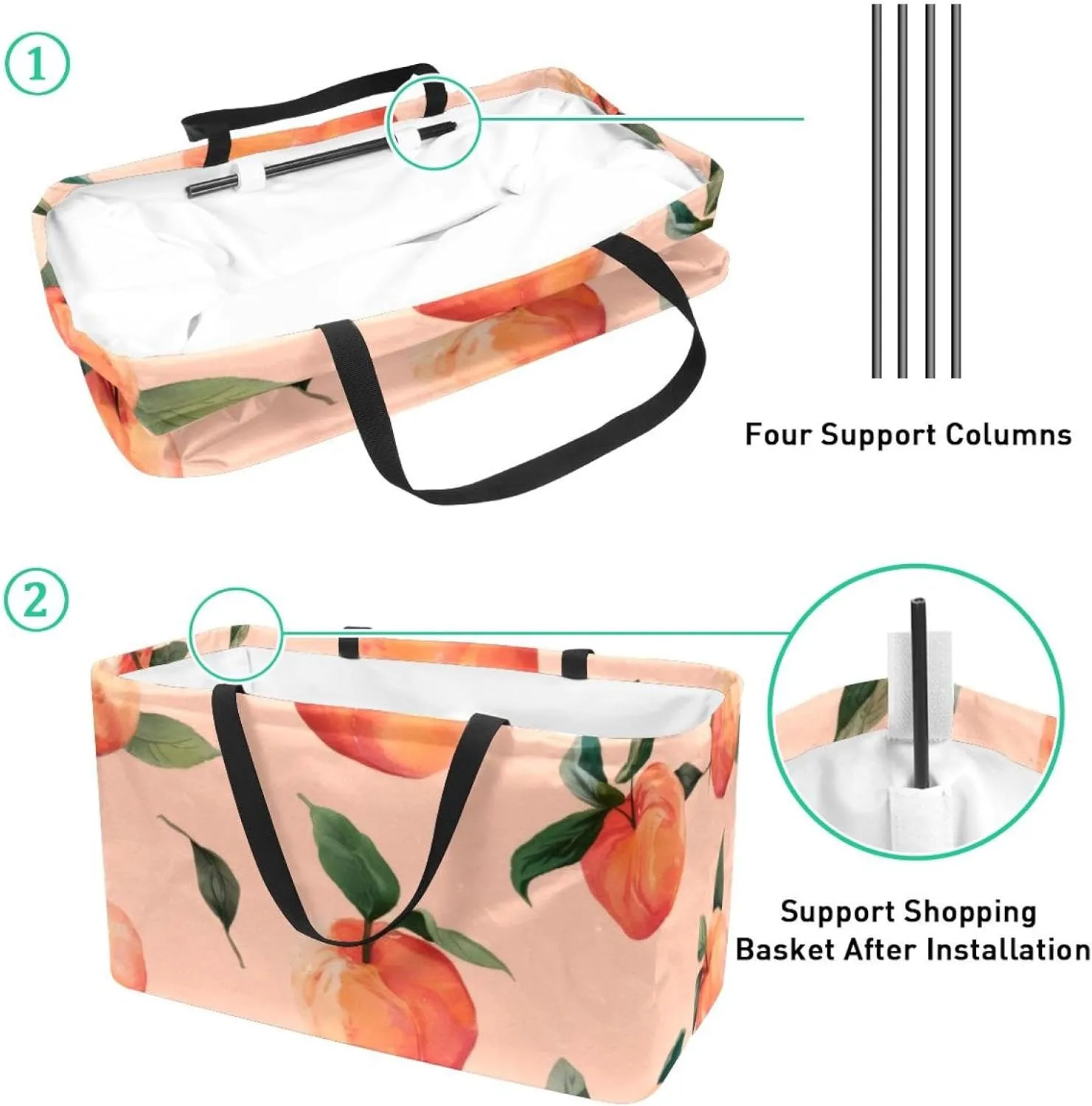Reusable Grocery Shopping Bag Large Shopping Bag Foldable for Storage Picnic Clothes Pineapple Aesthetic Pattern