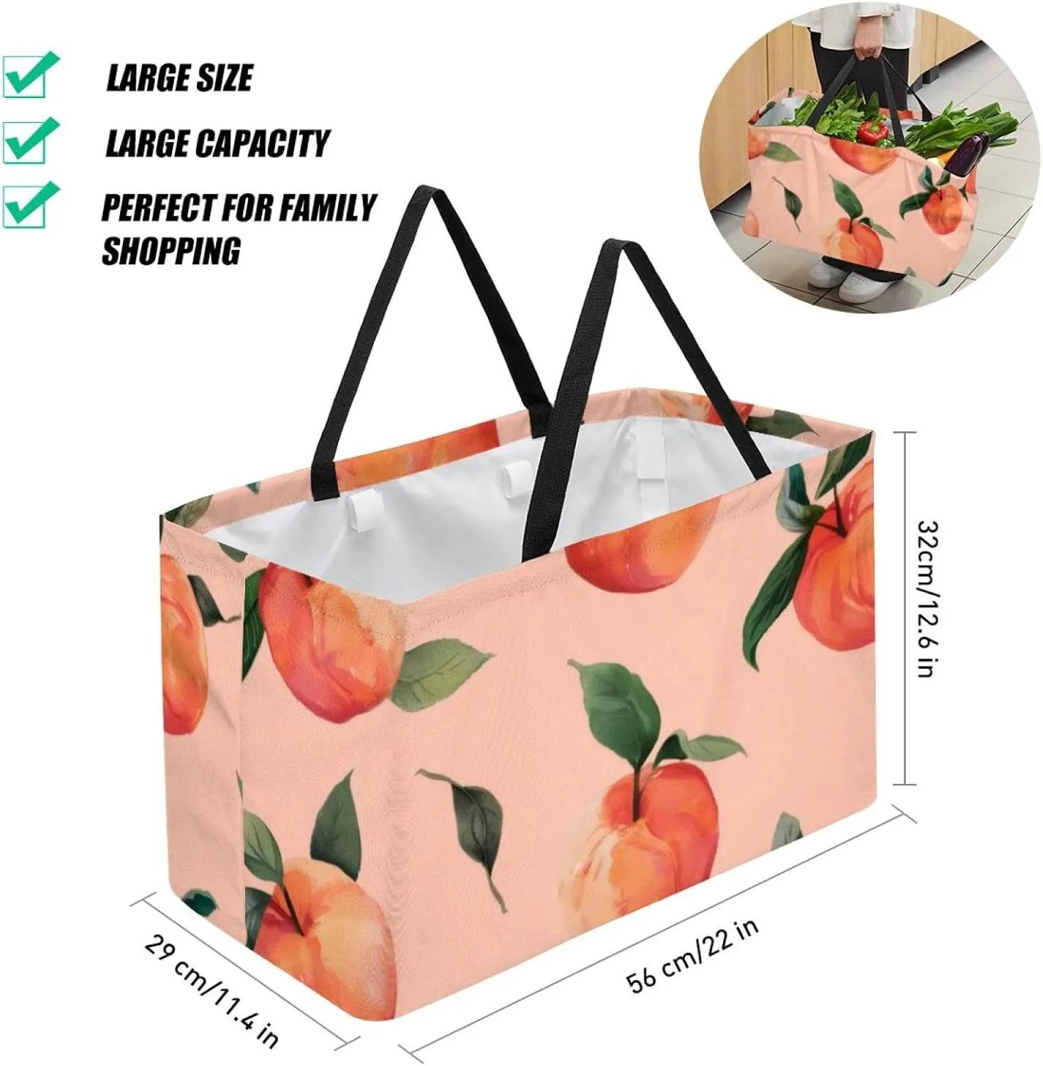Reusable Grocery Shopping Bag Large Shopping Bag Foldable for Storage Picnic Clothes Pineapple Aesthetic Pattern