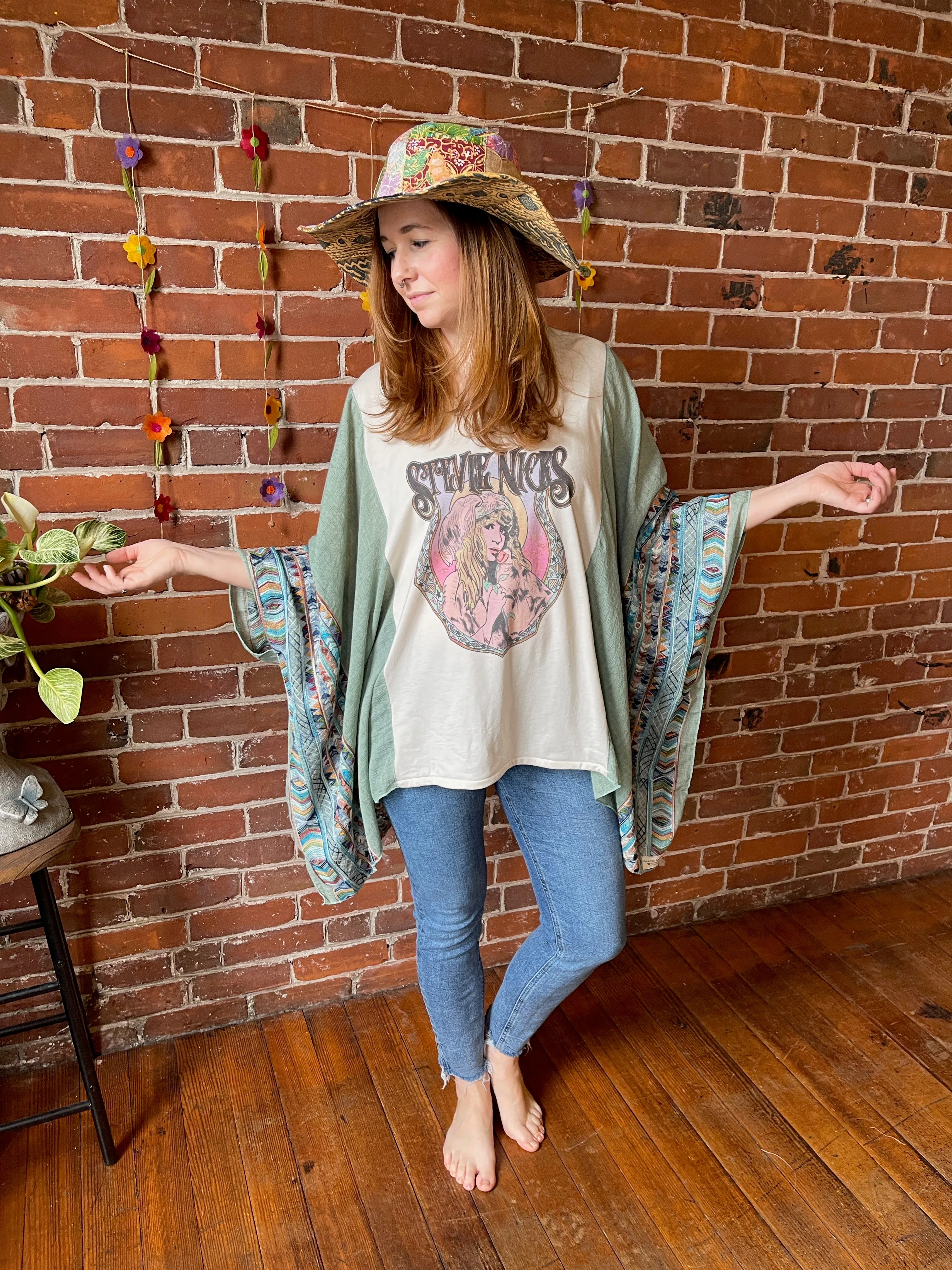 Reversible Boho Sunshine Recycled Random Patchwork Floppy Hat