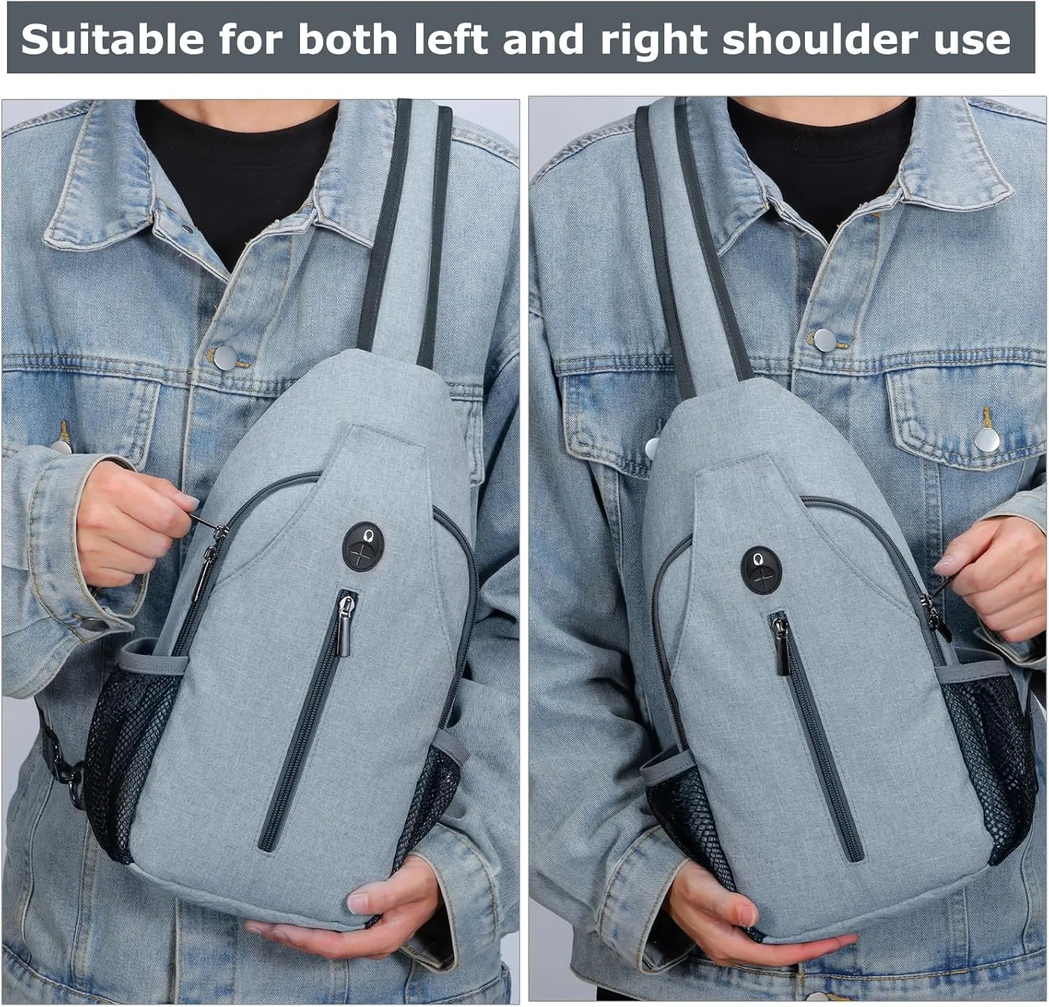 Sling Backpack, Crossbody Bag Large Sling Bag RFID with Water Bottle Holder Phone Holder Travelling Hiking Daypack