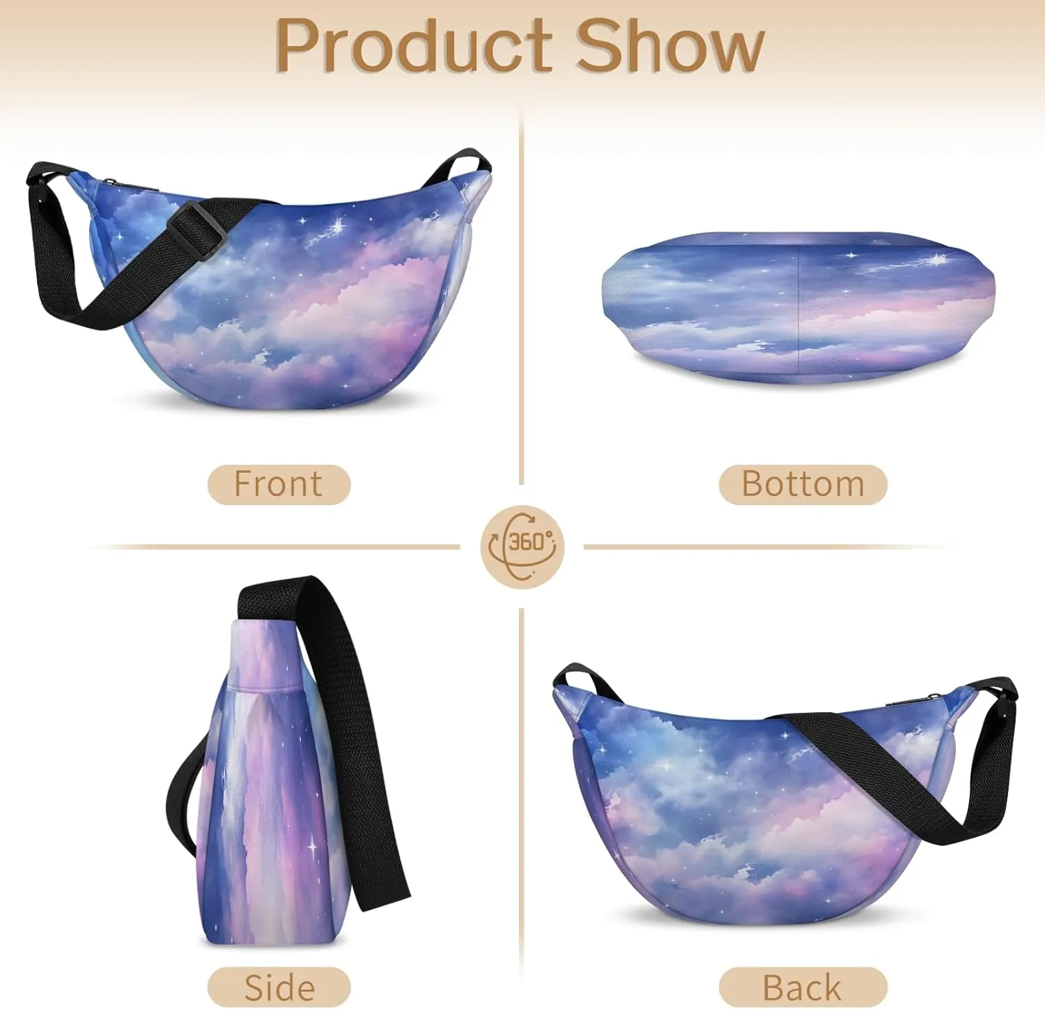 Small Sling Crossbody Bag for Women Men Trendy, Small Crescent Bag with Adjustable Strap Zippers, Lightweight Dumpling Bags