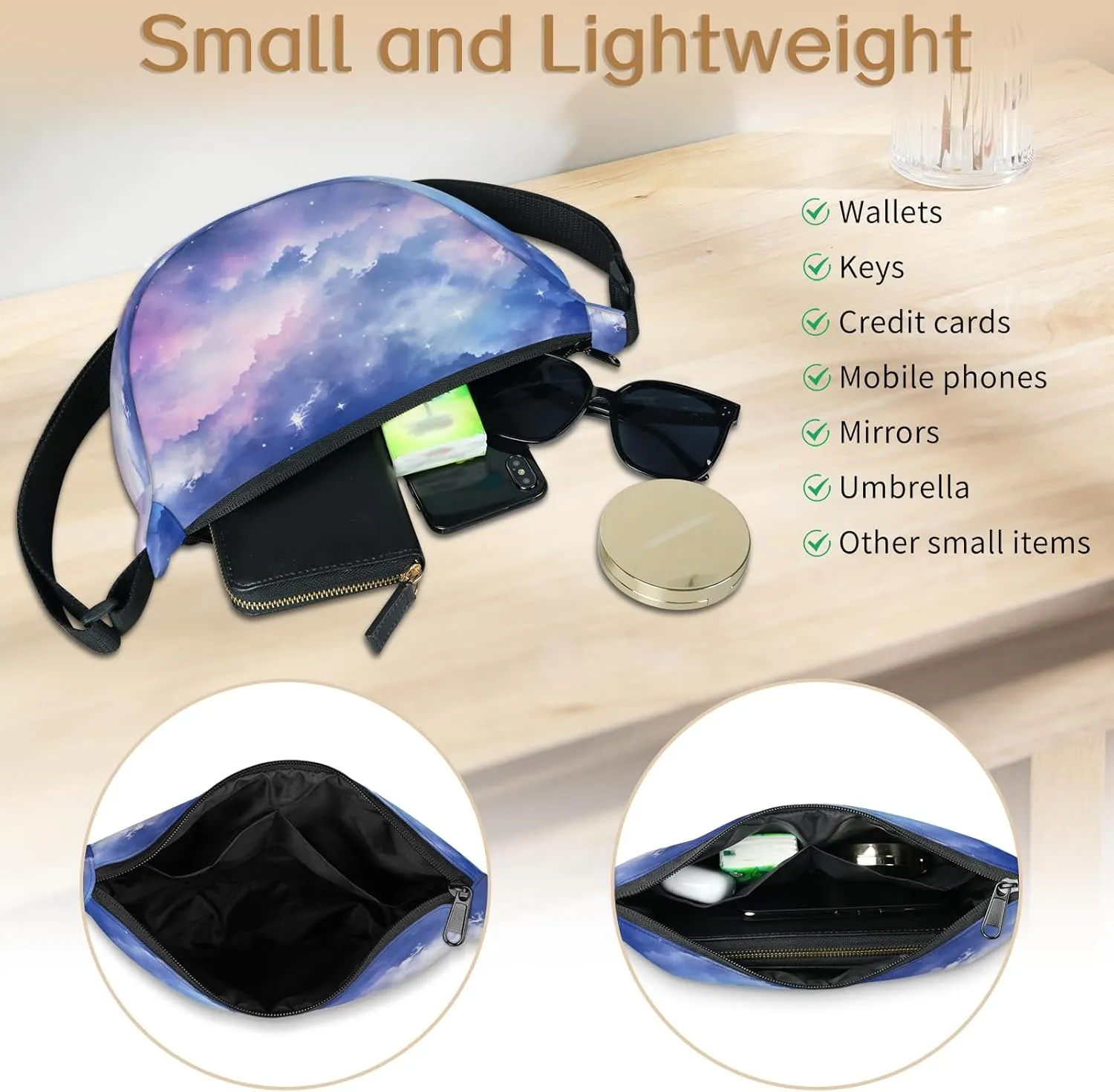 Small Sling Crossbody Bag for Women Men Trendy, Small Crescent Bag with Adjustable Strap Zippers, Lightweight Dumpling Bags
