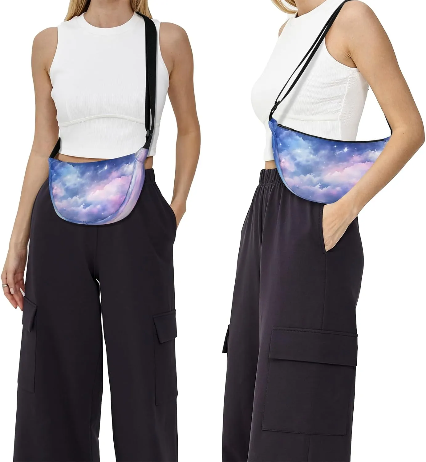 Small Sling Crossbody Bag for Women Men Trendy, Small Crescent Bag with Adjustable Strap Zippers, Lightweight Dumpling Bags