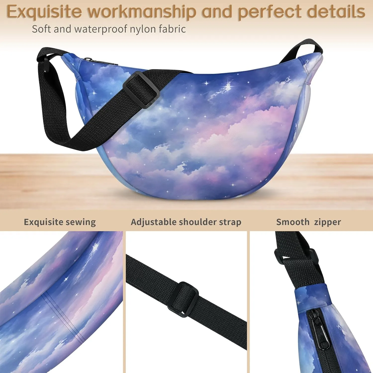 Small Sling Crossbody Bag for Women Men Trendy, Small Crescent Bag with Adjustable Strap Zippers, Lightweight Dumpling Bags