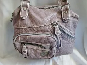 SPARROW TRUE Vegan Faux Leather Hobo Shoulder Bag Purse Crossbody GRAY PATCHWORK