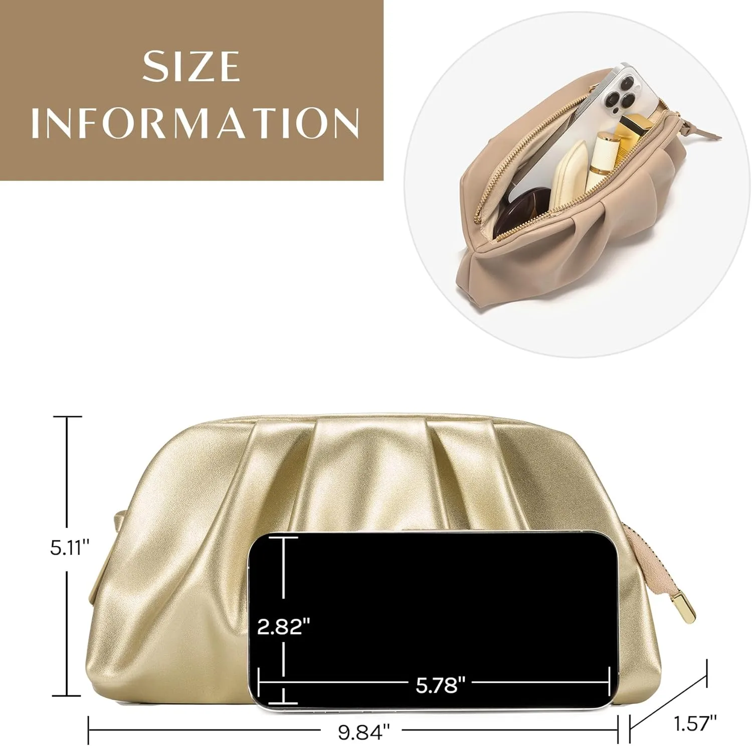 SWEETV Dressy Vegan Leather Clutch Purse for Women Formal, Soft Pleated PU Evening Clutch for Weddings, Proms, Cocktail-Gemma
