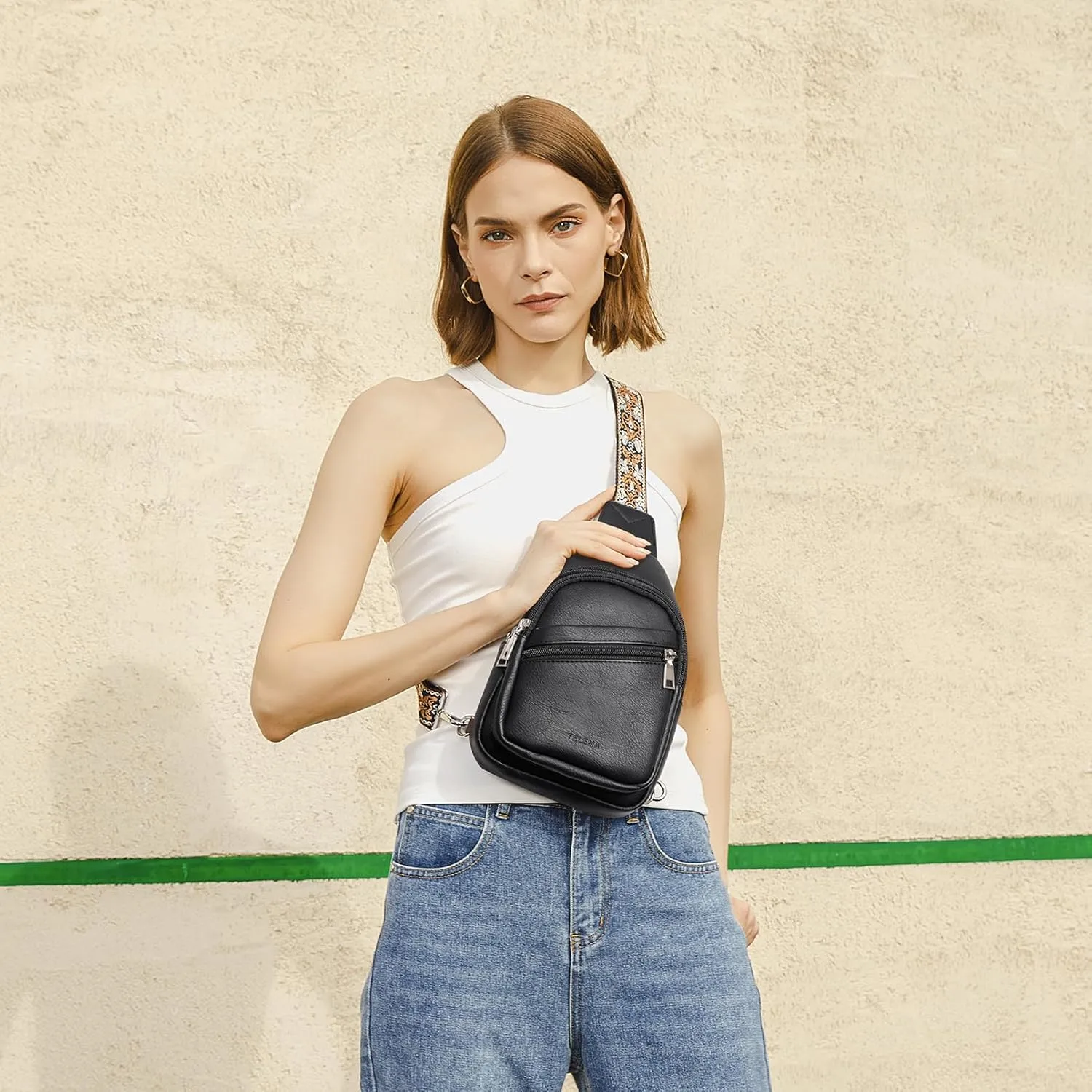 Telena Sling Bag for Women Crossbody Bags Purse for Women Vegan Leather Fanny Pack with Adjustable Strap