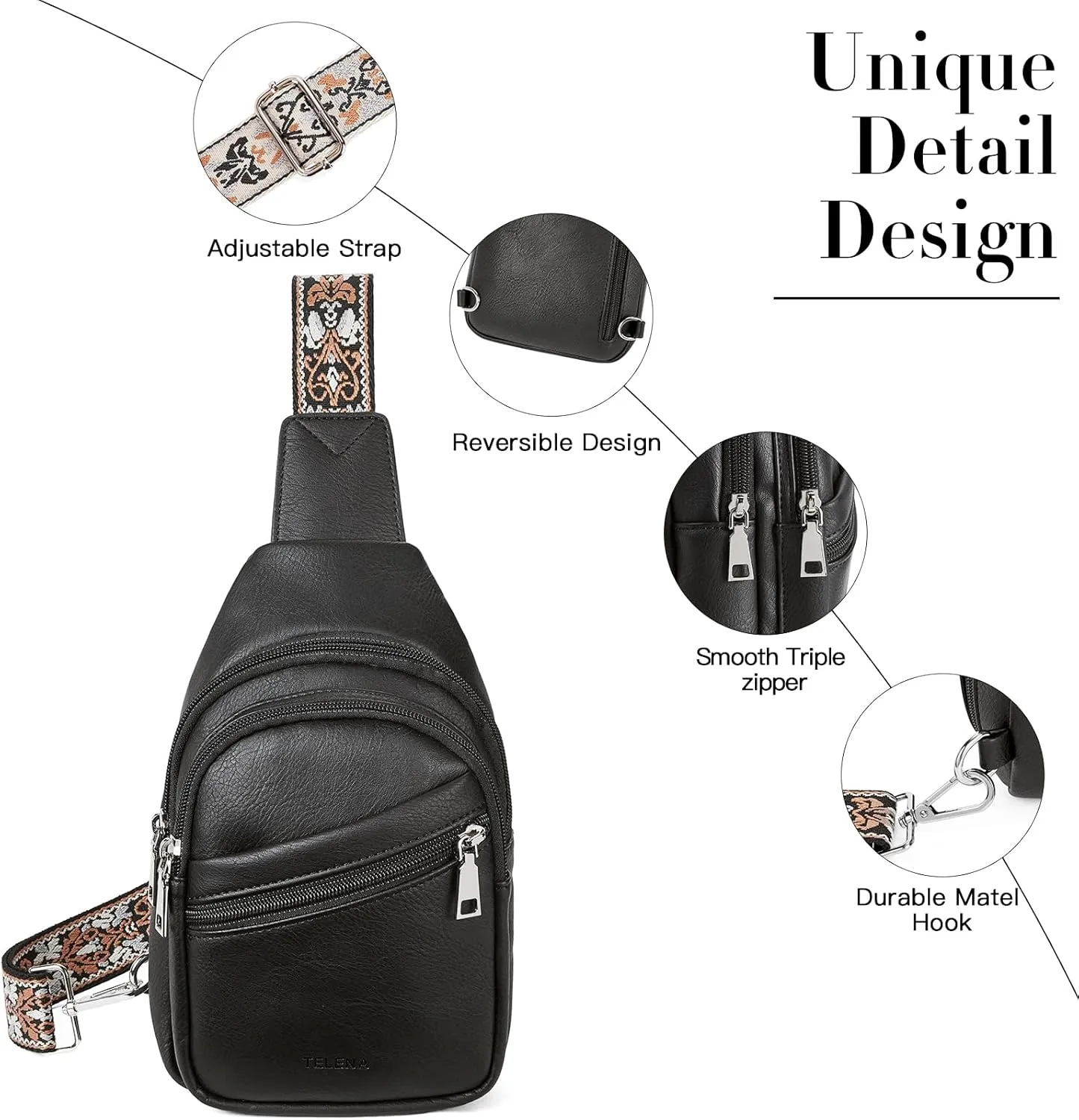 Telena Sling Bag for Women Crossbody Bags Purse for Women Vegan Leather Fanny Pack with Adjustable Strap