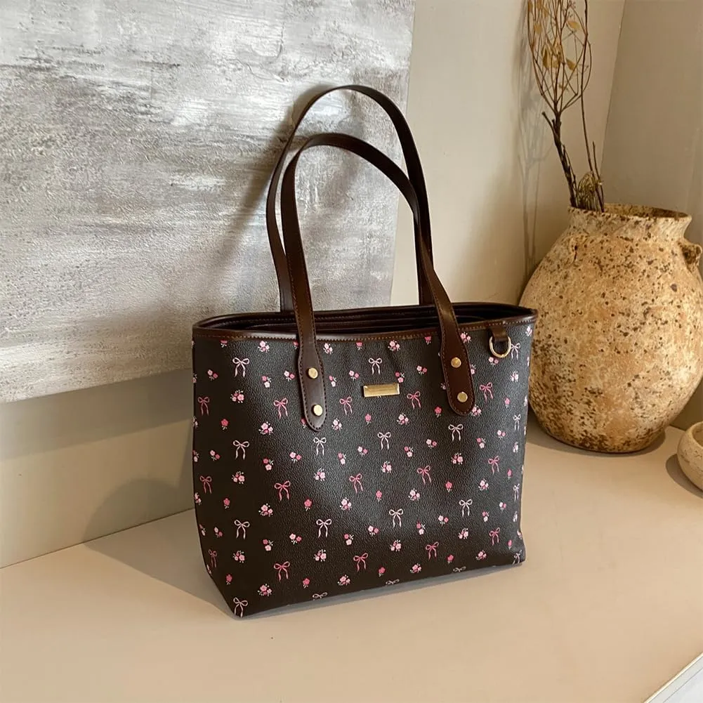 Tote Bags for Women,Cherry Print Tote Bags Faux Leather Shoulder Bag Cherry Purse Top Handle Cute Floral Hangbags