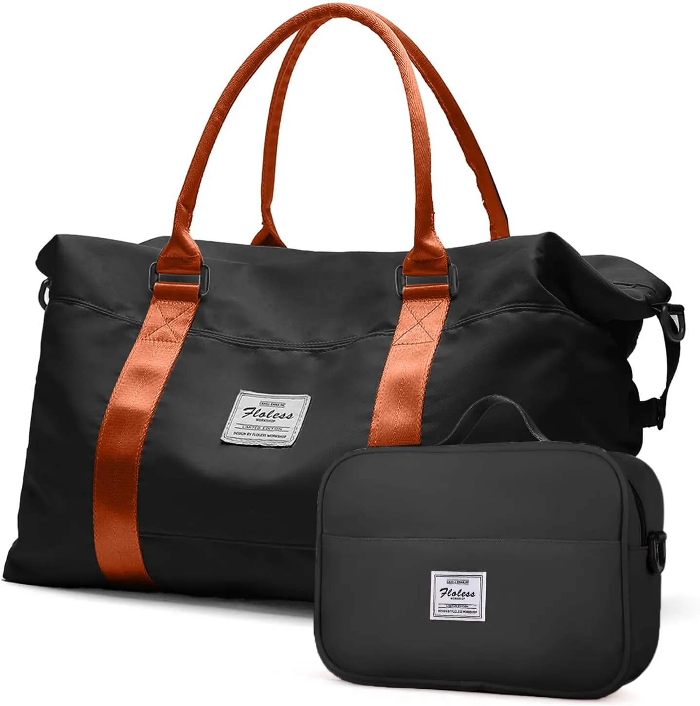 Travel Duffel Bag with Toiletry Bag, Sports Tote Gym, Shoulder Weekender Overnight Bag for Women,Black & Brown