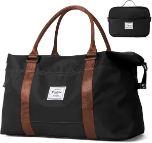Travel Duffel Bag with Toiletry Bag, Sports Tote Gym, Shoulder Weekender Overnight Bag for Women,Black & Brown
