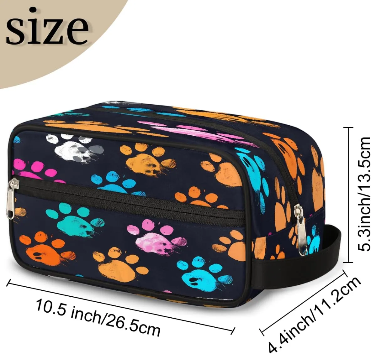 Travel Makeup Bag for Women, Portable Cosmetic Organizer Pouch, Wide Open Toiletries Travel Bag with Handle, Colorful Dog Cat Paw Print