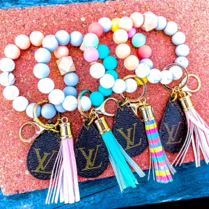 Upcycled LV Beaded Keychain Wristlet