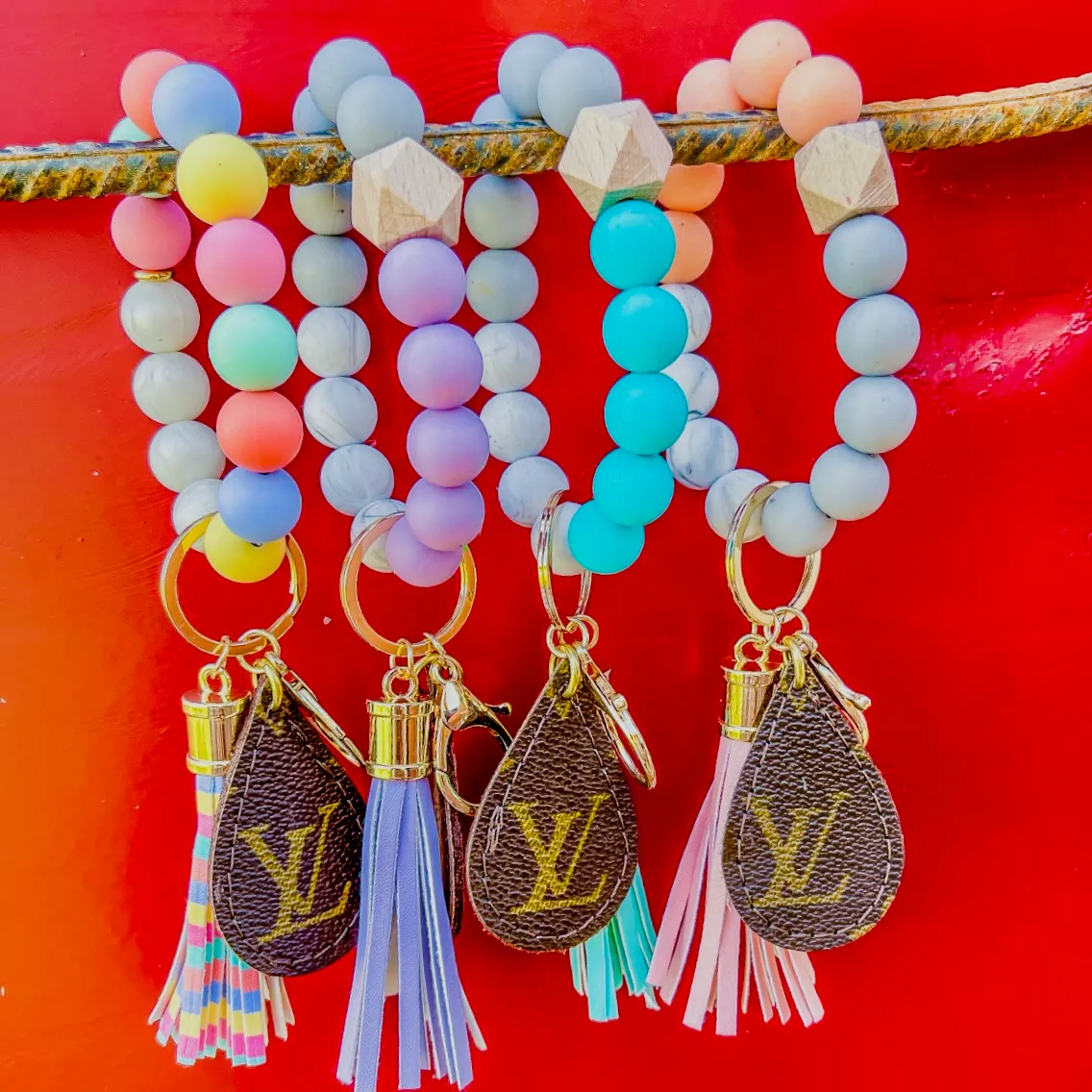Upcycled LV Beaded Keychain Wristlet