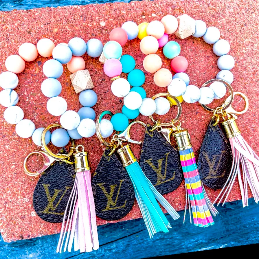 Upcycled LV Beaded Keychain Wristlet