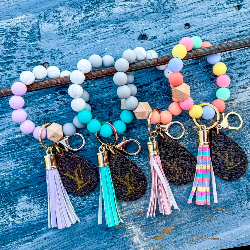Upcycled LV Beaded Keychain Wristlet
