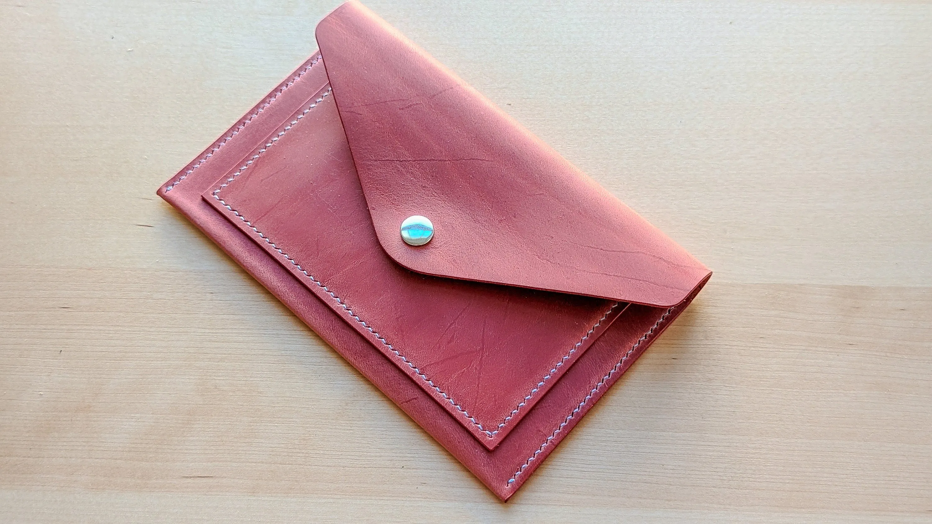 Vintage Pink Hand Sewn Italian Leather Envelope Cash/Card Wallet