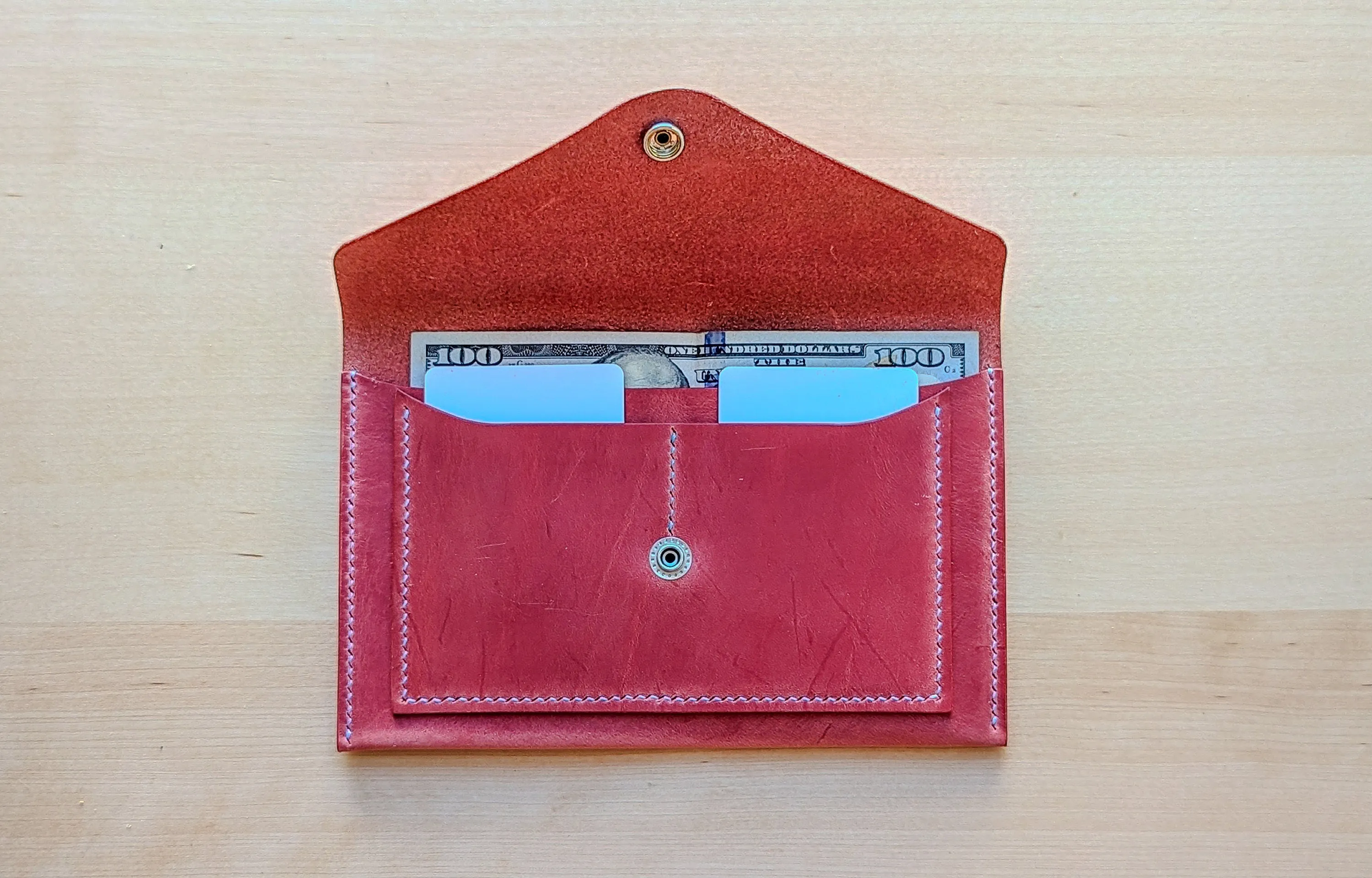 Vintage Pink Hand Sewn Italian Leather Envelope Cash/Card Wallet