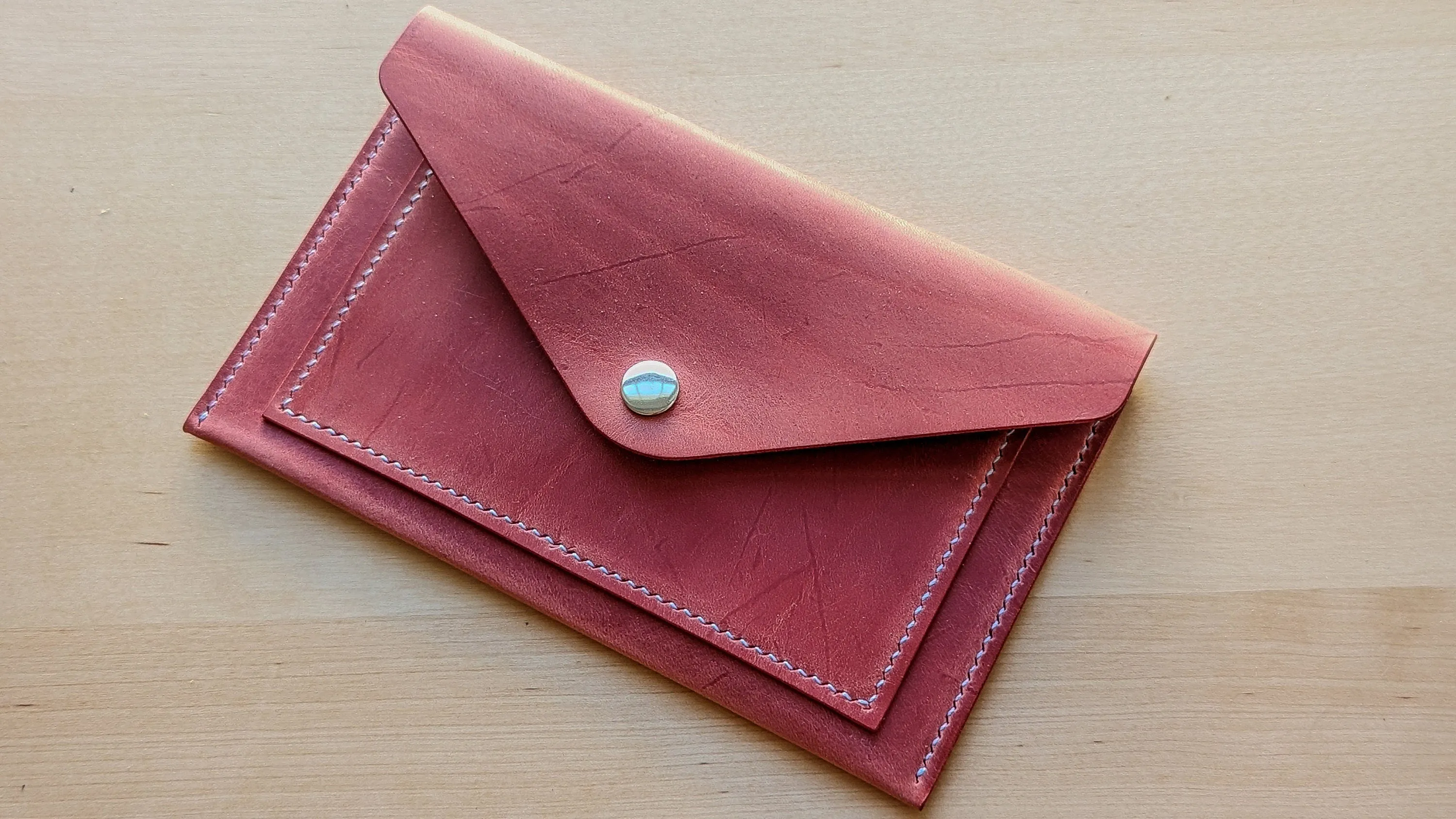 Vintage Pink Hand Sewn Italian Leather Envelope Cash/Card Wallet