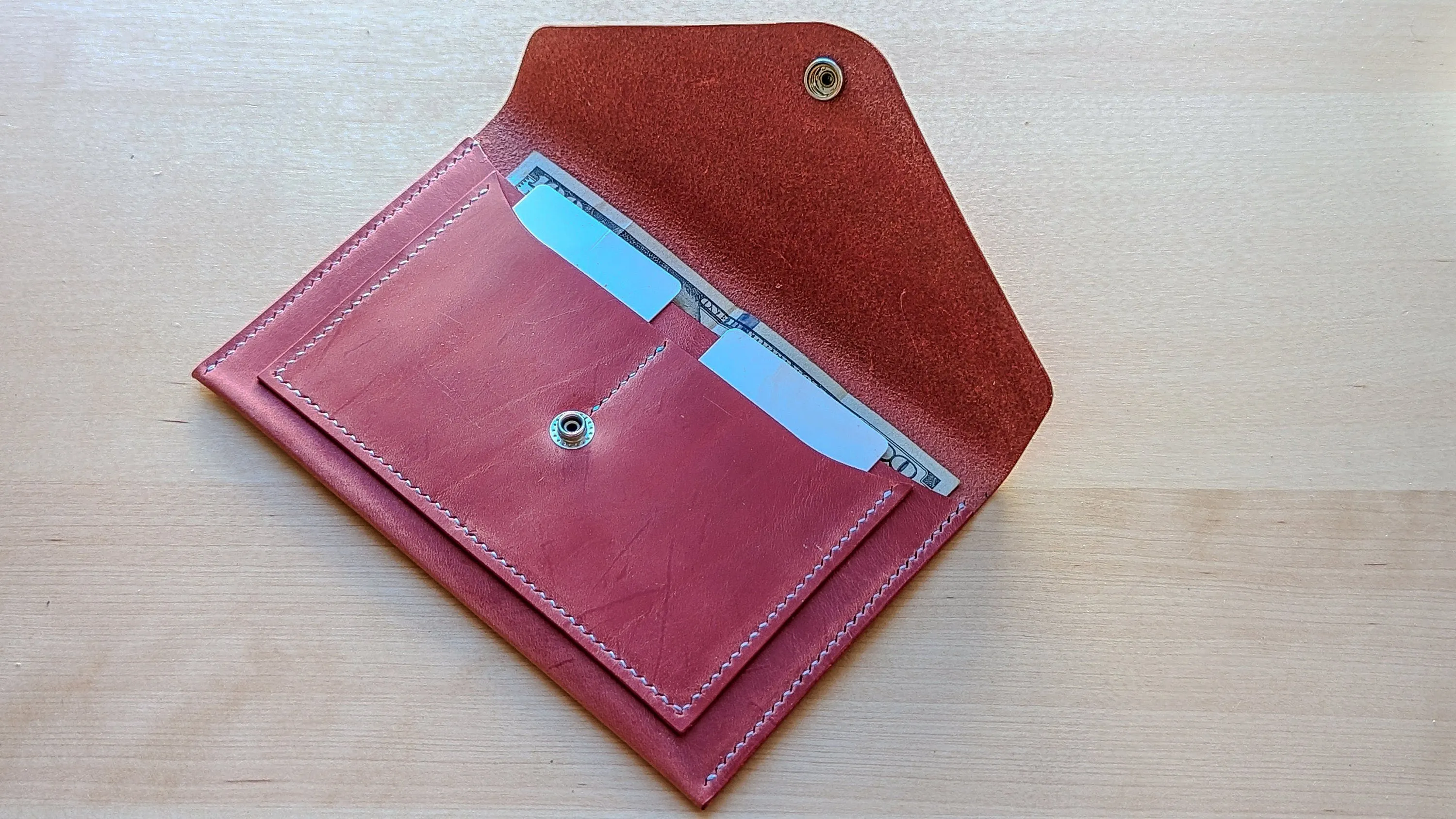 Vintage Pink Hand Sewn Italian Leather Envelope Cash/Card Wallet