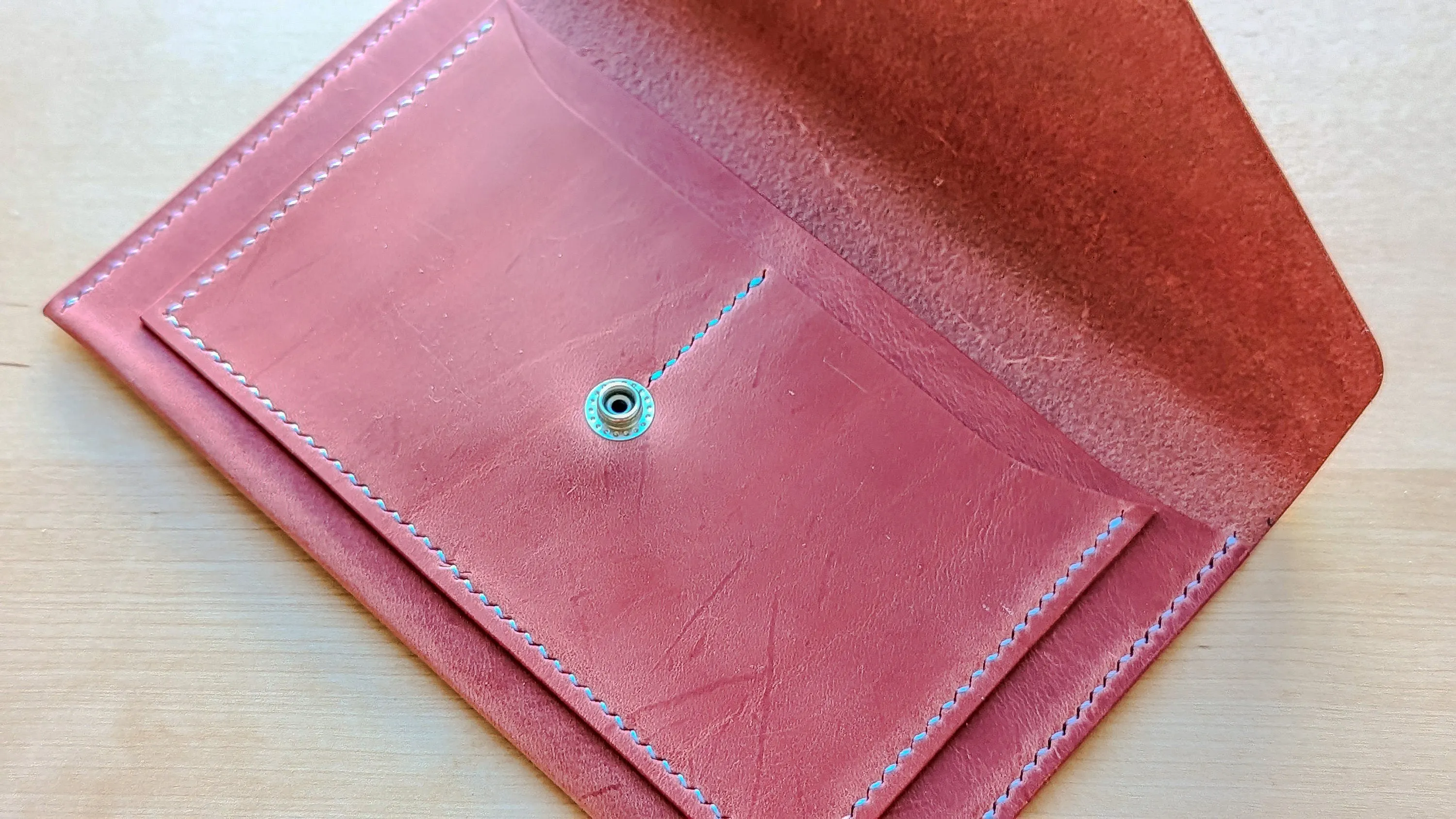 Vintage Pink Hand Sewn Italian Leather Envelope Cash/Card Wallet
