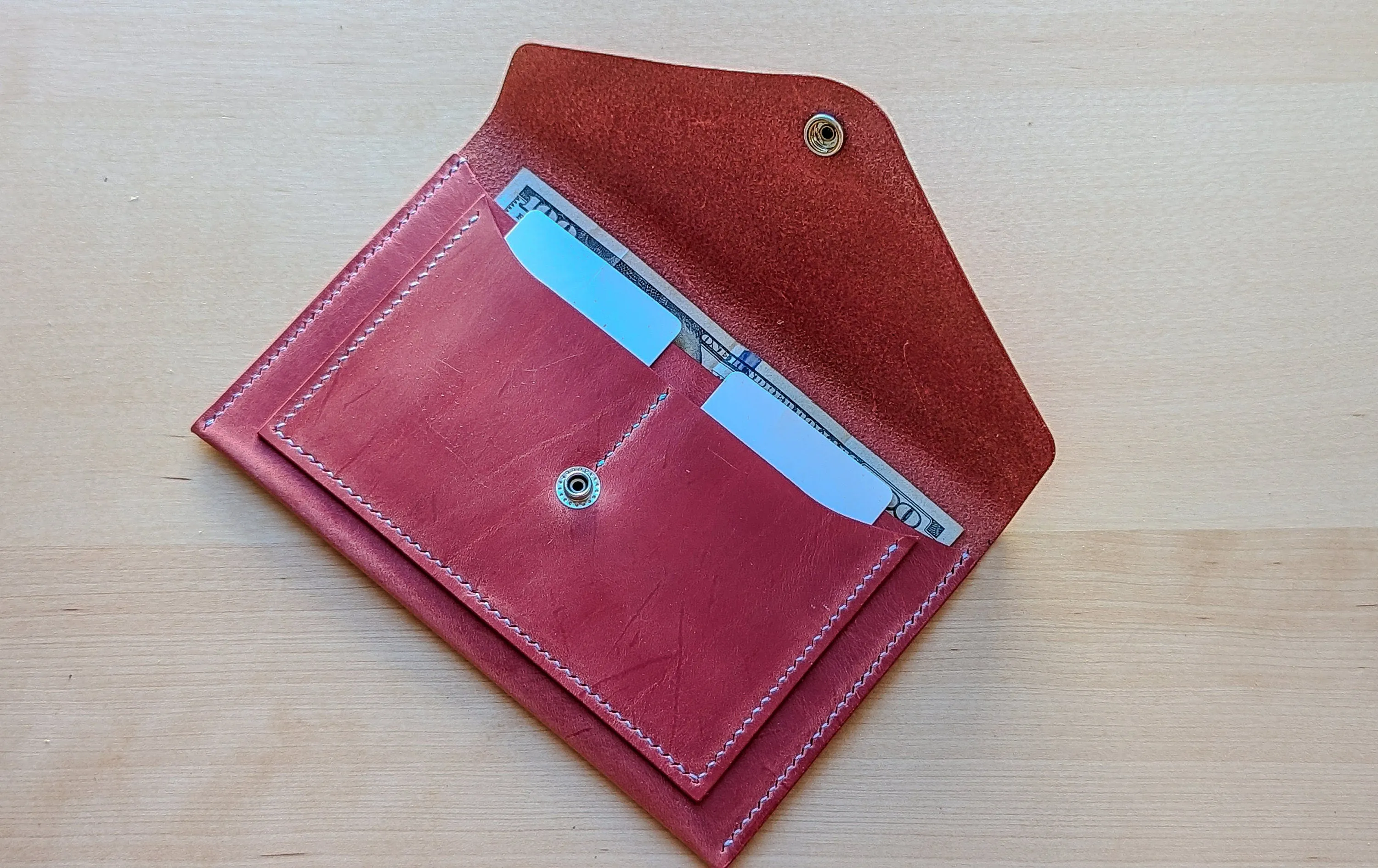 Vintage Pink Hand Sewn Italian Leather Envelope Cash/Card Wallet