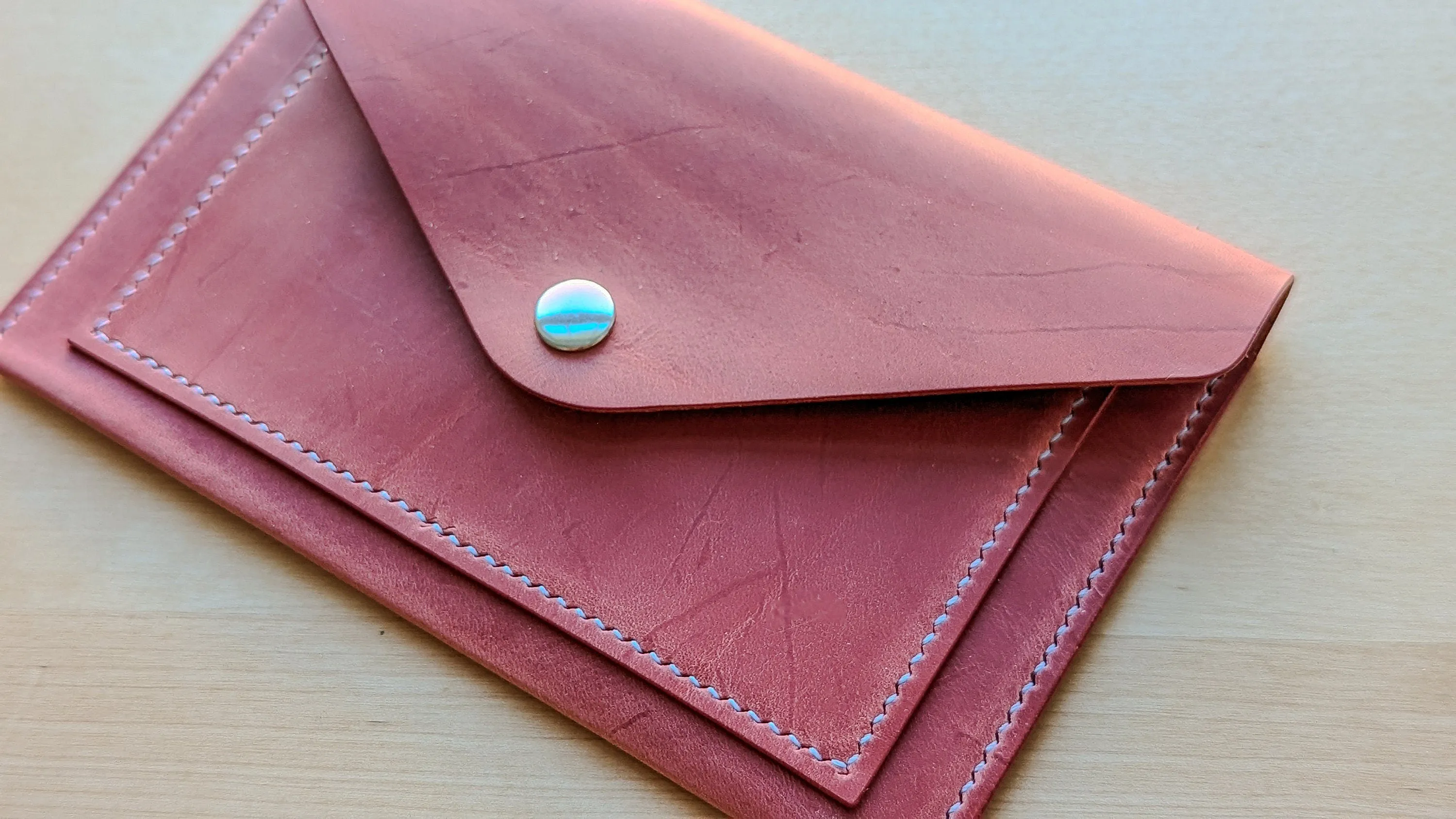 Vintage Pink Hand Sewn Italian Leather Envelope Cash/Card Wallet