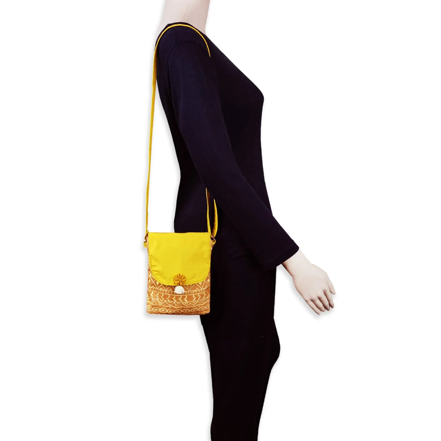 Warli Mobile Sling Bag-Mustard