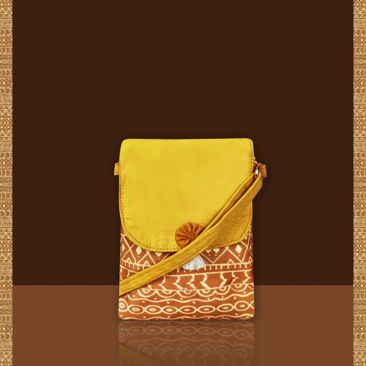 Warli Mobile Sling Bag-Mustard