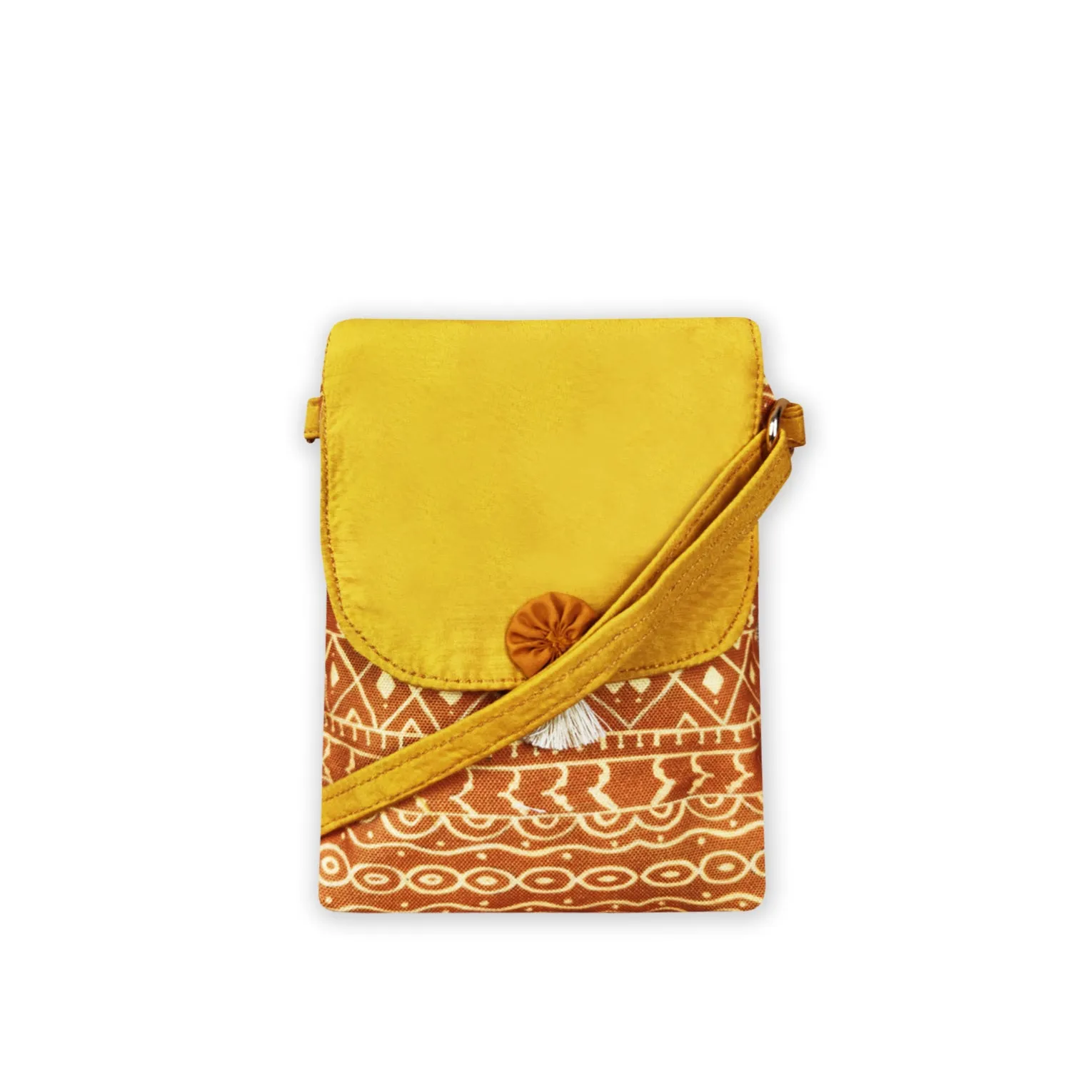 Warli Mobile Sling Bag-Mustard