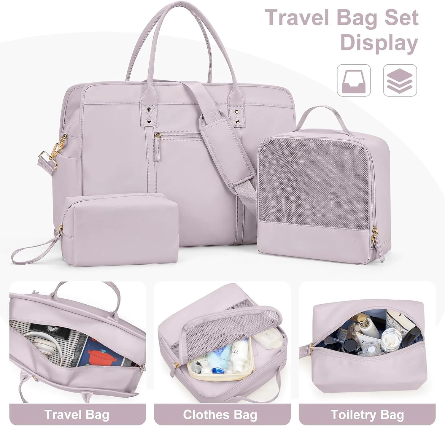 Weekender Bags for Women Travel, Travel Bag with Shoe Compartment, Overnight Duffel Bag with Wet Pocket & Trolley Sleeve