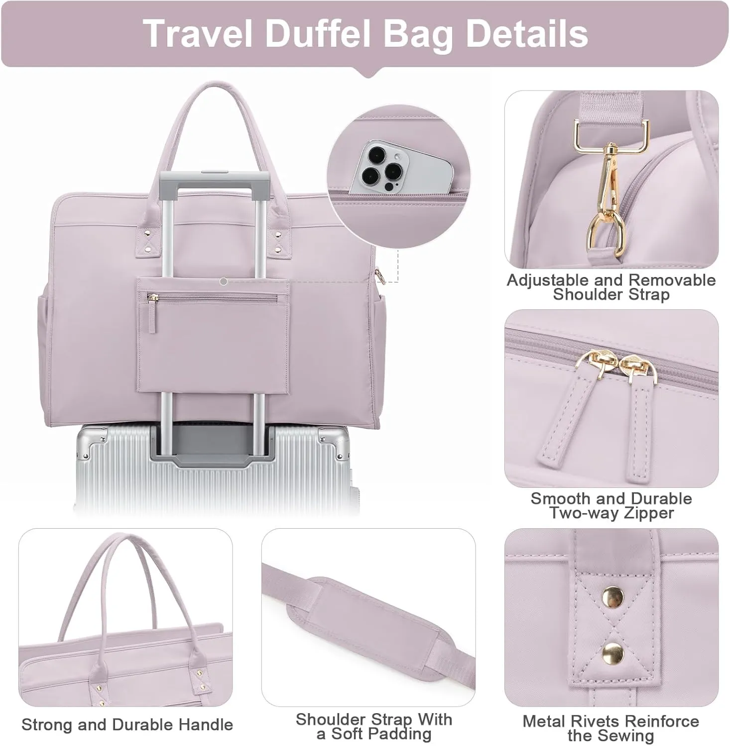 Weekender Bags for Women Travel, Travel Bag with Shoe Compartment, Overnight Duffel Bag with Wet Pocket & Trolley Sleeve