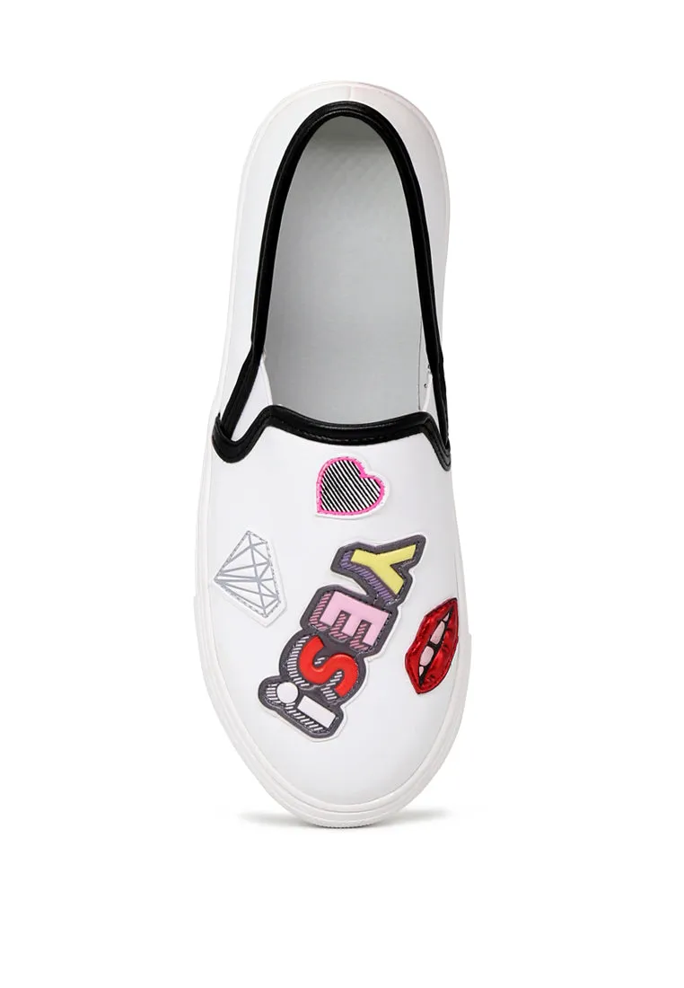 White Yes Print Slip-On Sneakers