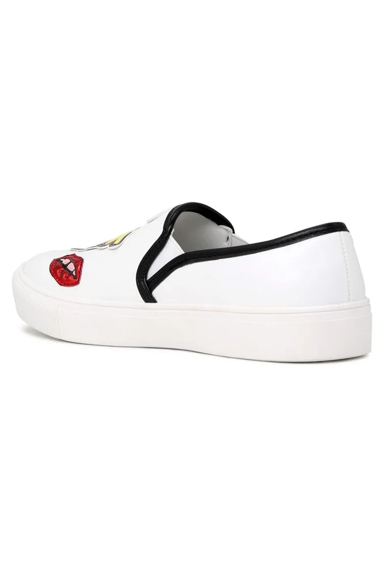 White Yes Print Slip-On Sneakers