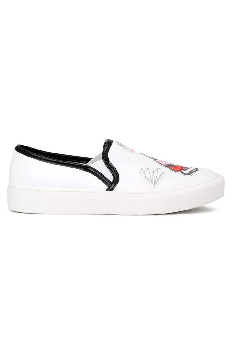 White Yes Print Slip-On Sneakers