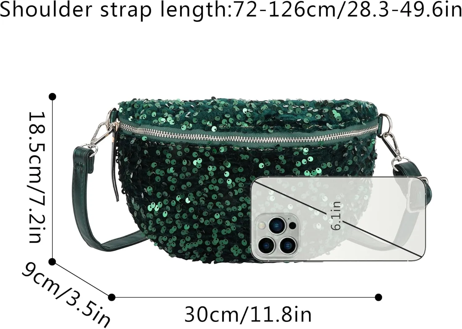 Women Large Glitter Sequins Velvet Fanny Pack Waist Bag Chest Bag Crossbody Shoulder Bag