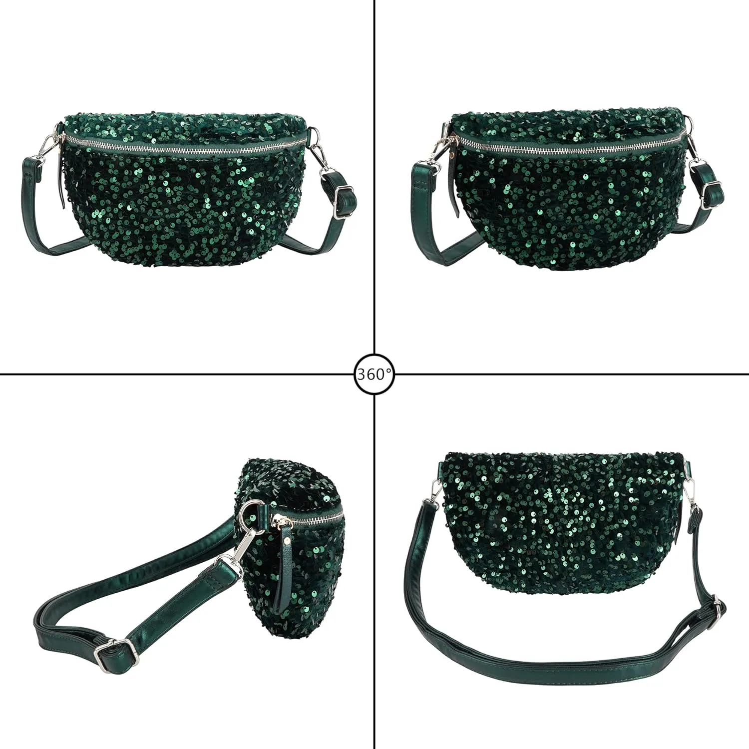 Women Large Glitter Sequins Velvet Fanny Pack Waist Bag Chest Bag Crossbody Shoulder Bag