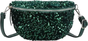 Women Large Glitter Sequins Velvet Fanny Pack Waist Bag Chest Bag Crossbody Shoulder Bag