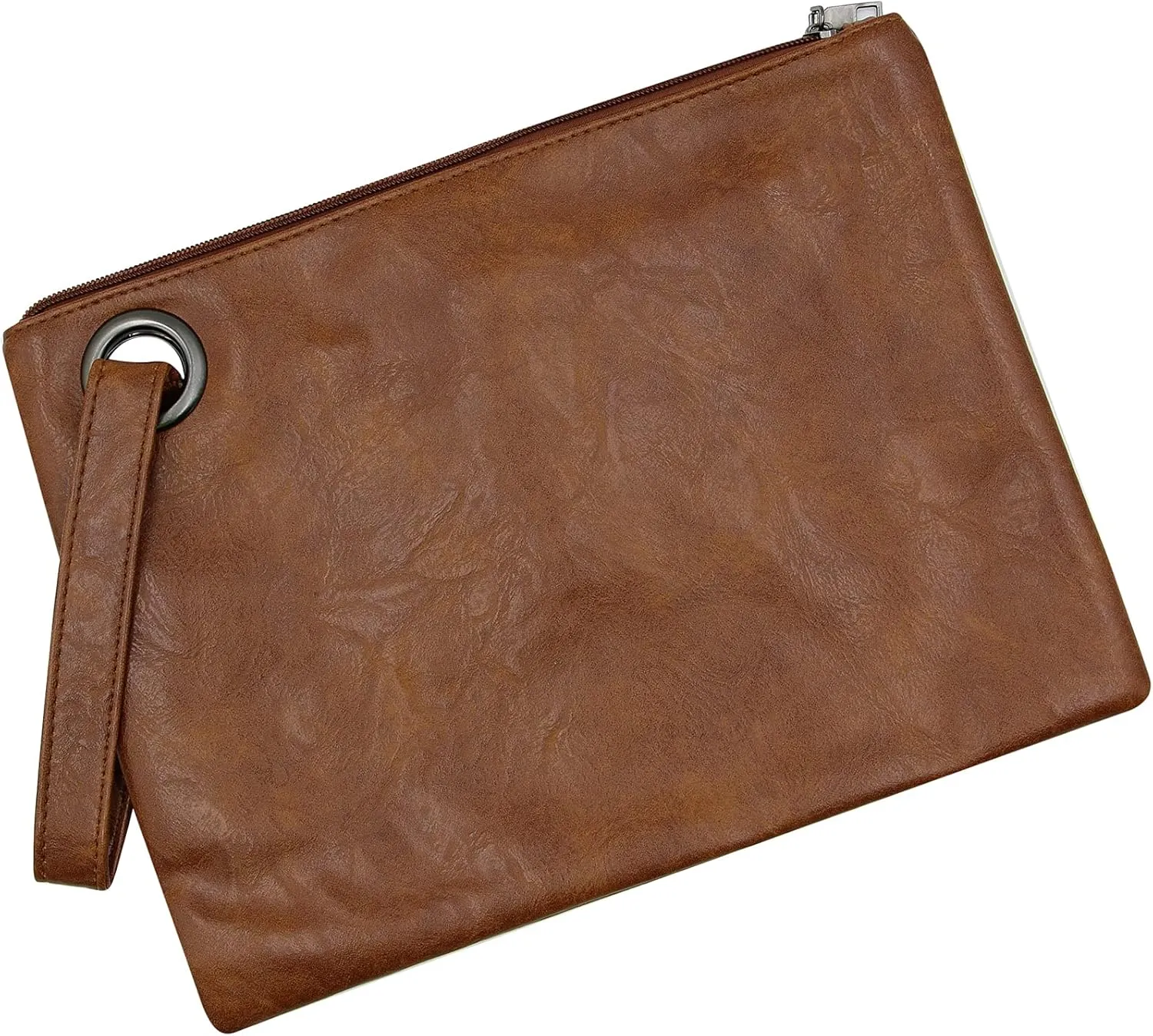 Women Oversized Envelope Handbag Soft Leather Clutch Evening Bag Purse with Wrist Strap