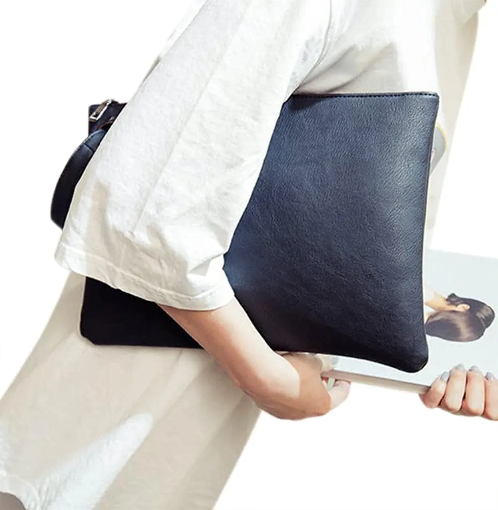 Women Oversized Envelope Handbag Soft Leather Clutch Evening Bag Purse with Wrist Strap