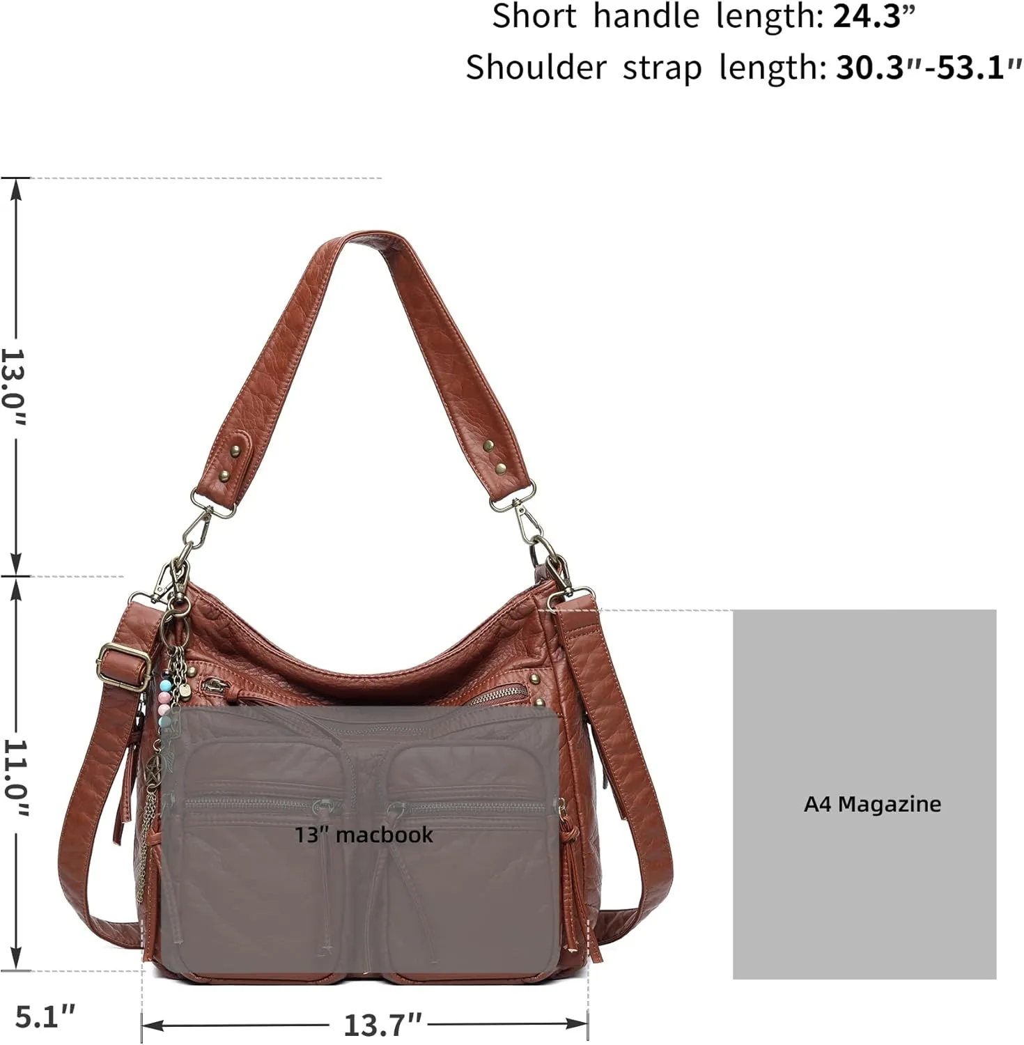 Worldlyda Large Crossbody Bags for Women Multi Pockets Shoulder Bags Soft Vintage Vegan Leather Purses Handbags Hobo Tote