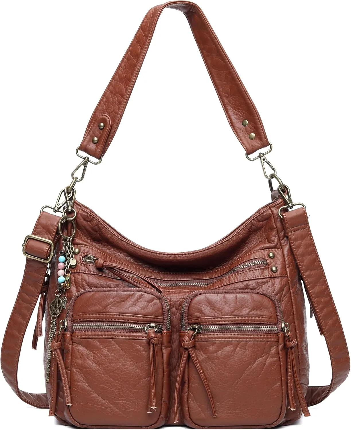 Worldlyda Large Crossbody Bags for Women Multi Pockets Shoulder Bags Soft Vintage Vegan Leather Purses Handbags Hobo Tote