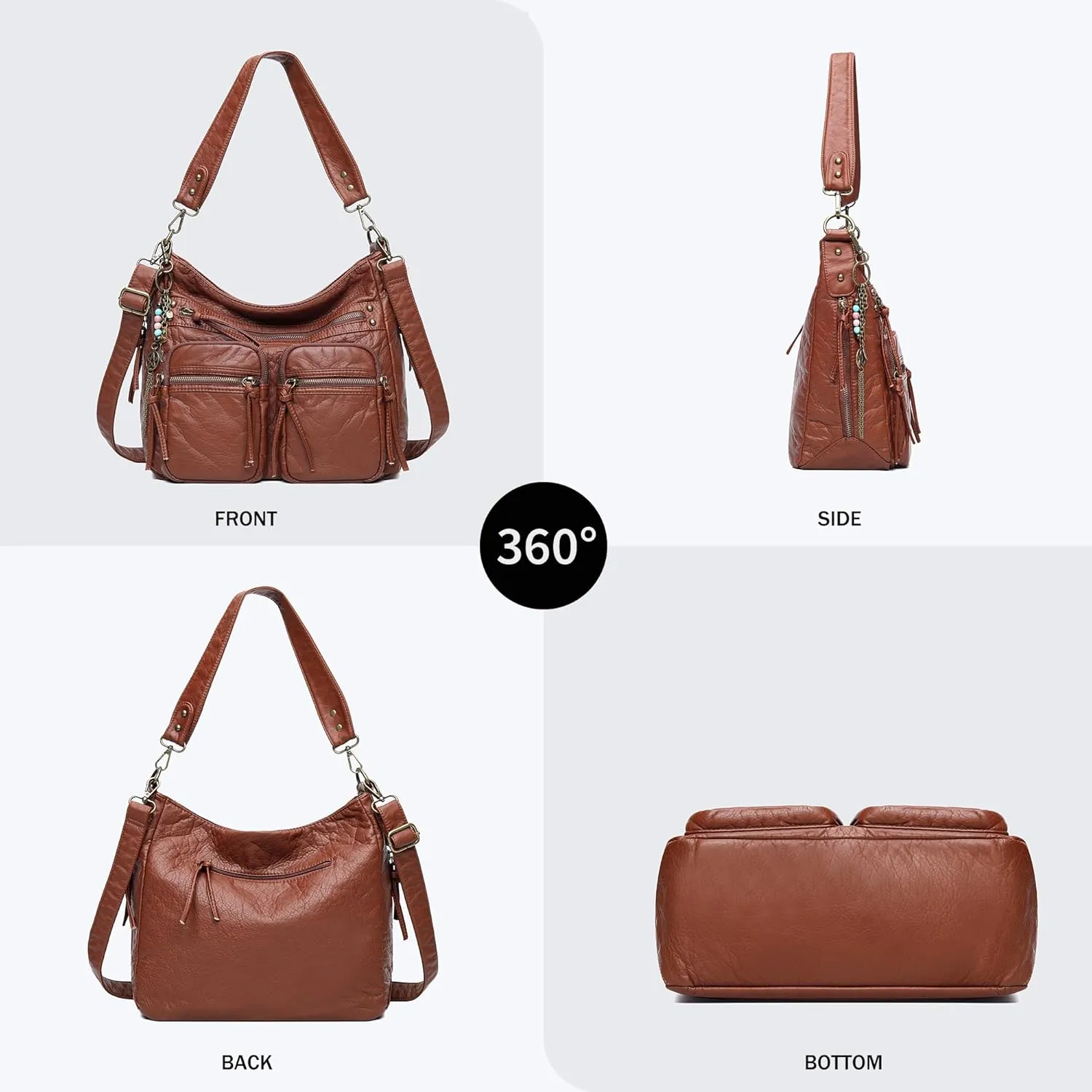 Worldlyda Large Crossbody Bags for Women Multi Pockets Shoulder Bags Soft Vintage Vegan Leather Purses Handbags Hobo Tote