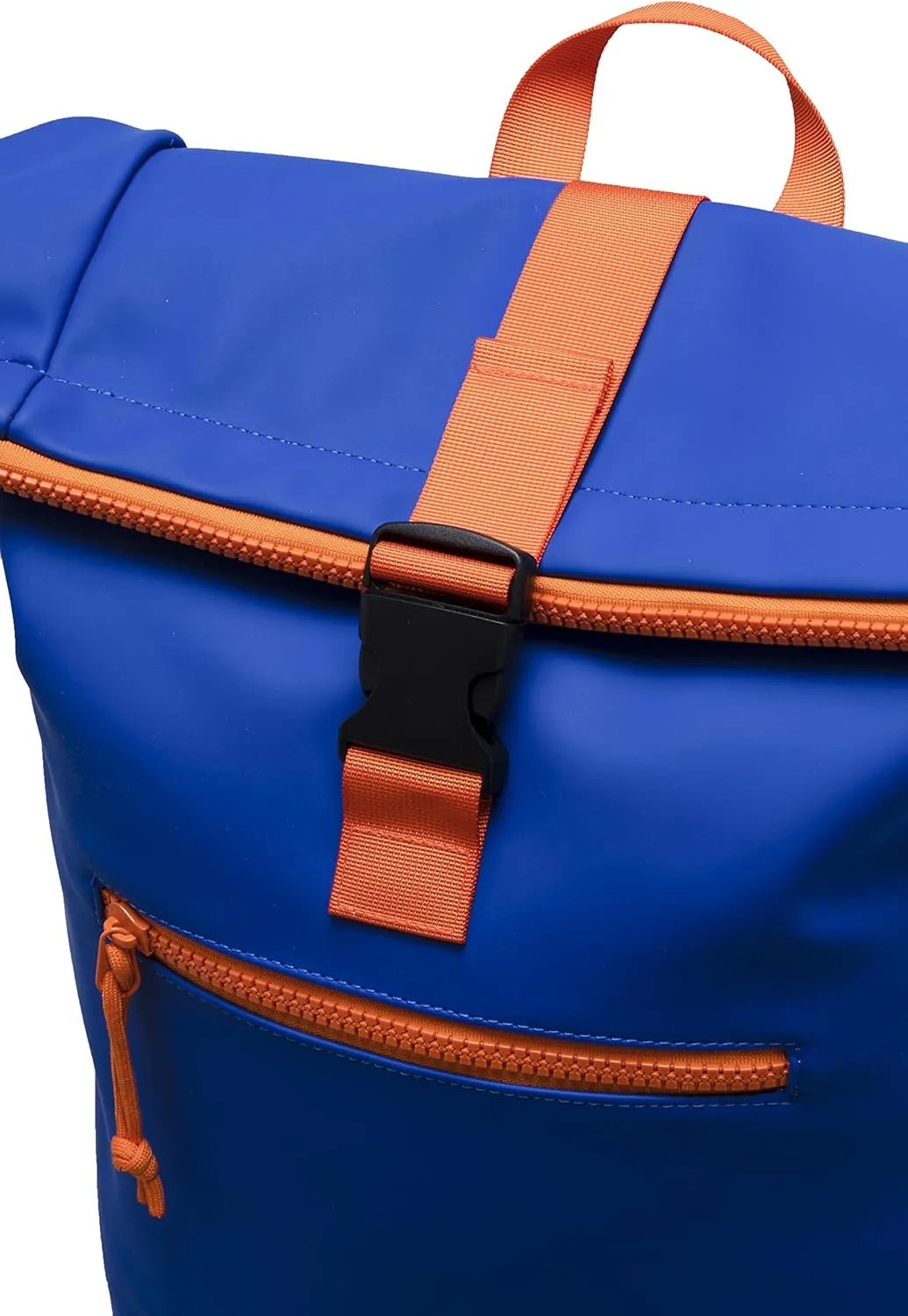 X RAY Roll Top Laptop Backpack for Men Women, PU Leather Expandable Roll Up Backpack Capacity Adjustable 22L & Fits 15.6" Laptop, Royal Blue/Tangerine