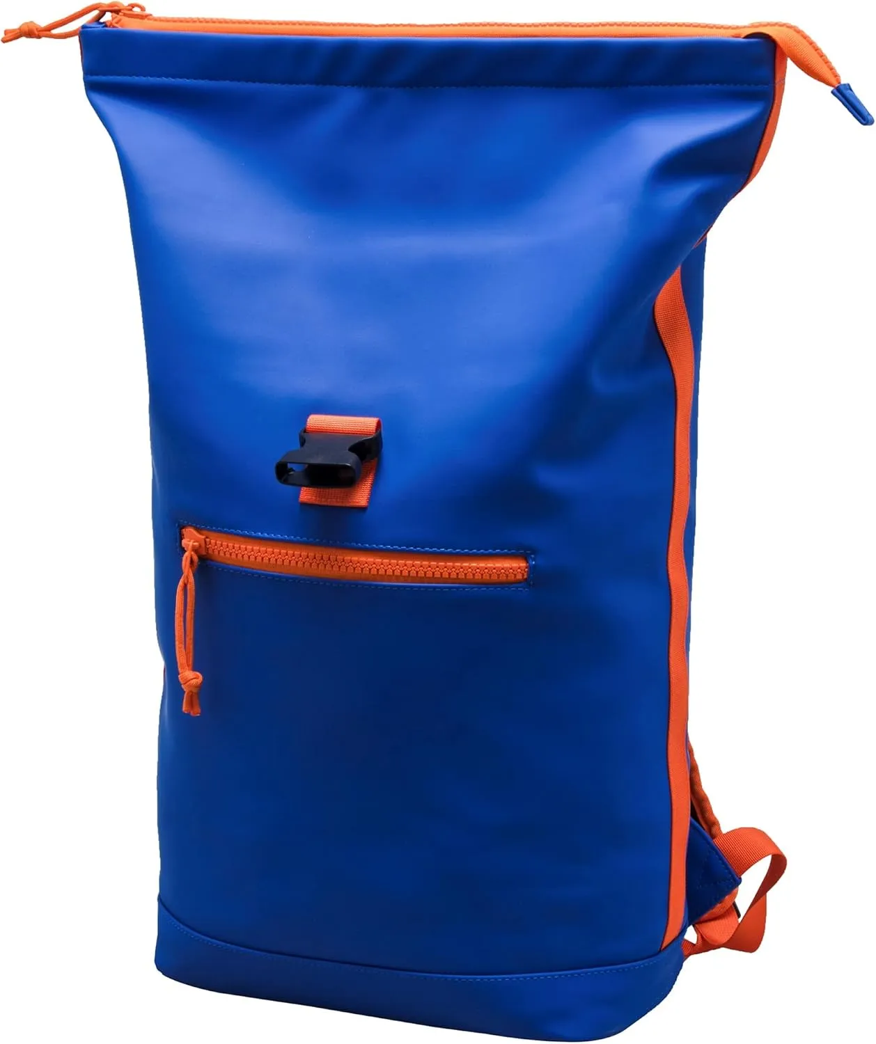 X RAY Roll Top Laptop Backpack for Men Women, PU Leather Expandable Roll Up Backpack Capacity Adjustable 22L & Fits 15.6" Laptop, Royal Blue/Tangerine