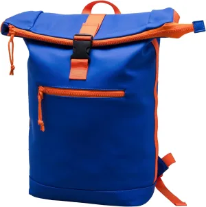X RAY Roll Top Laptop Backpack for Men Women, PU Leather Expandable Roll Up Backpack Capacity Adjustable 22L & Fits 15.6" Laptop, Royal Blue/Tangerine