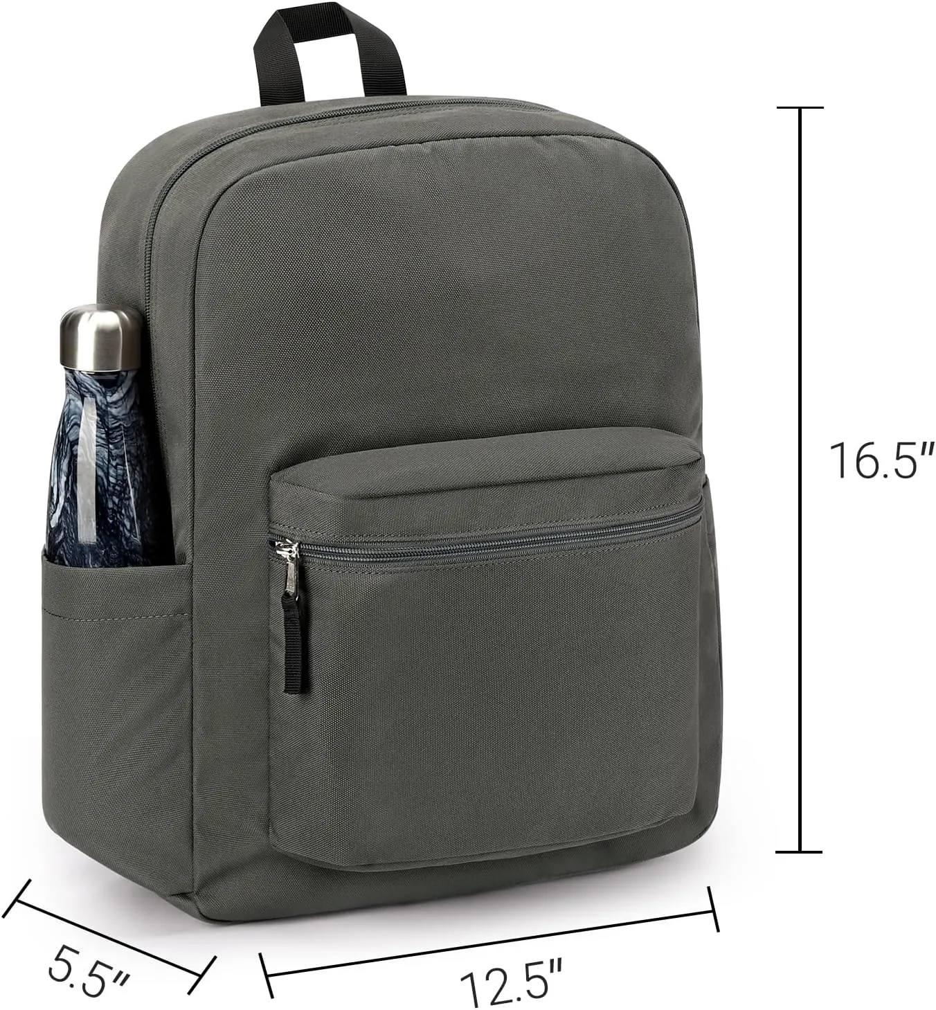 ZORFIN Basic Backpack for School Work Travel: Water Resistant Backpacks for Men and Women - Lightweight Bookbag for Girls and Boys - Graphite Grey